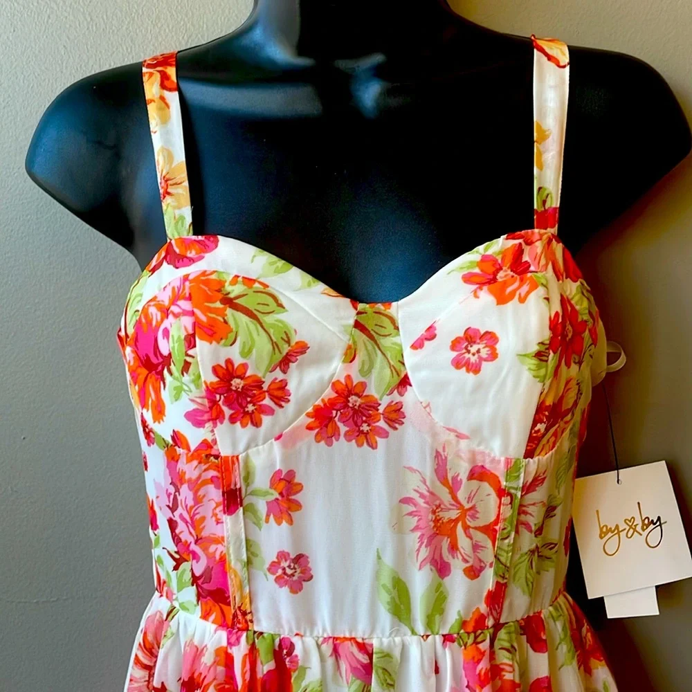 By & By Orange Floral Tiered Corset Midi Dress - Picture 2 of 7